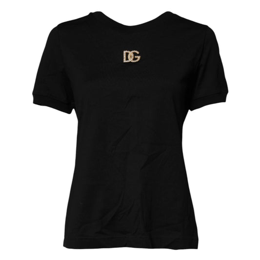 Black DG Embellished Cotton Crew Neck T-shirt