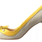 Yellow Off White Peep Toe Heels Pumps Shoes