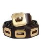Dark Brown Leather Gold Rotating Buckle Belt