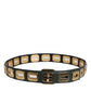 Green Leather Gold Tone Rotating Buckle Belt