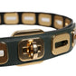 Green Leather Gold Tone Rotating Buckle Belt