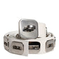 White Leather Gold Tone Rotating Buckle Belt
