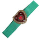 Green Stretch Wide Waist Heart Embellished Belt