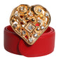 Red Calf Leather Embellished Metal Buckle Belt