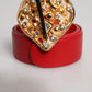 Red Calf Leather Embellished Metal Buckle Belt