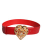 Red Calf Leather Embellished Metal Buckle Belt