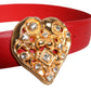 Red Calf Leather Embellished Metal Buckle Belt