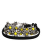 Black Leather Daisy Crystal Embellish Waist Belt