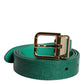 Green Leather Logo Metal Waist Buckle Belt