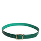 Green Leather Logo Metal Waist Buckle Belt