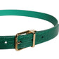 Green Leather Logo Metal Waist Buckle Belt