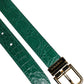 Green Leather Logo Metal Waist Buckle Belt