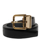 Black Leather Gold Metal Waist Buckle Belt