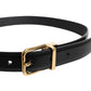 Black Leather Gold Metal Waist Buckle Belt