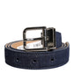 Blue Denim Silver Logo Metal Waist Buckle Belt