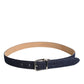 Blue Denim Silver Logo Metal Waist Buckle Belt