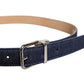 Blue Denim Silver Logo Metal Waist Buckle Belt