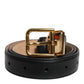 Black Leather Logo Metal Waist Buckle Belt