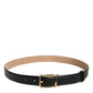 Black Leather Logo Metal Waist Buckle Belt