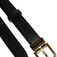 Black Leather Logo Metal Waist Buckle Belt