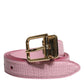 Pink Leather Gold Logo Metal Waist Buckle Belt