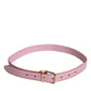 Pink Leather Gold Logo Metal Waist Buckle Belt