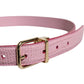 Pink Leather Gold Logo Metal Waist Buckle Belt