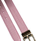 Pink Leather Gold Logo Metal Waist Buckle Belt