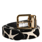 Brown White Pony Leather Metal Buckle Belt