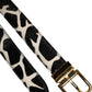 Brown White Pony Leather Metal Buckle Belt