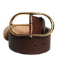 Brown Leather Waist Gold Metal Buckle Belt