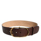 Brown Leather Waist Gold Metal Buckle Belt