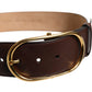 Brown Leather Waist Gold Metal Buckle Belt
