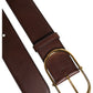 Brown Leather Waist Gold Metal Buckle Belt