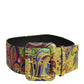 Multicolor Floral Jacquard Wide Waist Belt