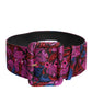 Multicolor Floral Jacquard Lurex Wide Waist Buckle Belt