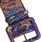 Multicolor Floral Jacquard Lurex Wide Waist Buckle Belt