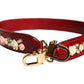 Red Leather Floral Embellish Bag Shoulder Strap