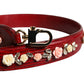 Red Leather Floral Embellish Bag Shoulder Strap