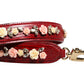 Red Leather Floral Embellish Bag Shoulder Strap