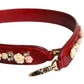 Red Leather Floral Embellish Bag Shoulder Strap