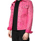 Pink Crystal Embellished Cotton Denim Jacket