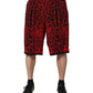 Red Leopard Print Viscose Bermuda Shorts