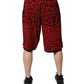 Red Leopard Print Viscose Bermuda Shorts