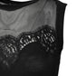 Black Lace Sheer Crew Neck Sleeveless Top