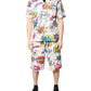 White Cartoon Print Cotton Men Pajama Set Sleepwear