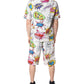White Cartoon Print Cotton Men Pajama Set Sleepwear
