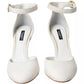 White Floral Jacquard Mary Janes Heels Pumps Shoes