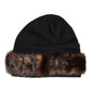 Black Fur Embellish Knitted Winter Beanie Hat