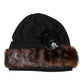Black Fur Embellish Knitted Winter Beanie Hat